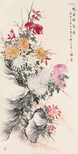缪谷瑛(1875-1955) 晚香冷艳图 设色 纸本立轴
