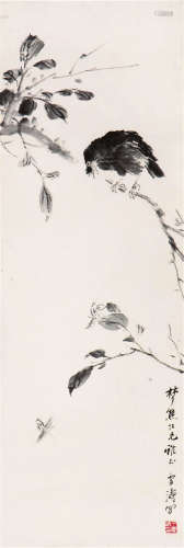 王雪涛(1903-1982) 八哥草虫 水墨 纸本立轴