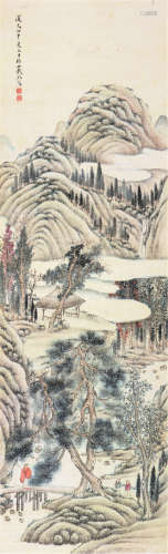 戴 熙(1801-1860) 松山策杖 设色 纸本立轴
