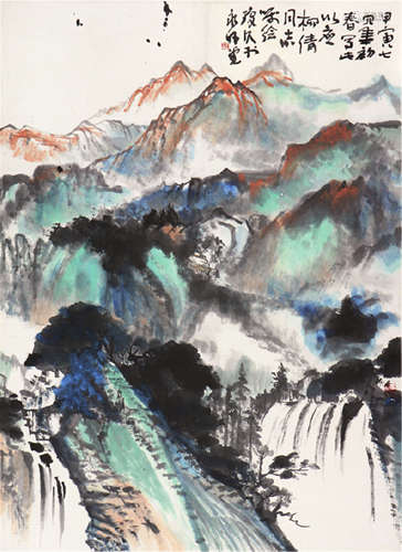 李琼久(1908-1990) 溪山春色 设色 纸本镜片