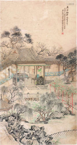 潘振镛(1852-1921) 鱼沼纳源 设色 纸本立轴