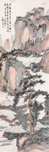 王小摩(1910-?) 松溪独思 设色 纸本立轴