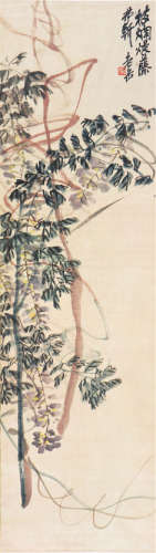 吴昌硕(1844-1927) 枝烂熳藤 设色 绫本立轴
