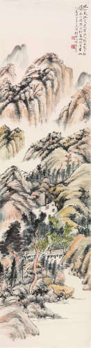 顾坤伯(1905-1970) 溪亭日暮 设色 纸本立轴