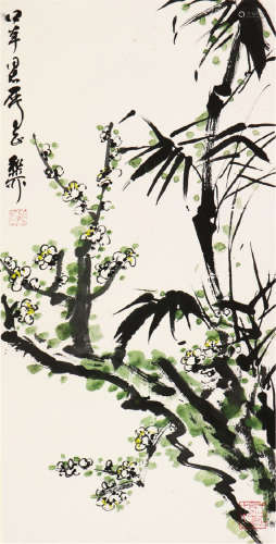 谢稚柳(1910-1997) 双清 设色 纸本镜片