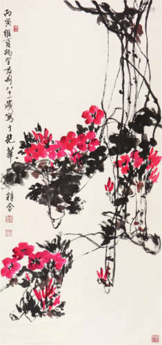 钱君匋(1907-1998) 朝颜花 设色 纸本立轴