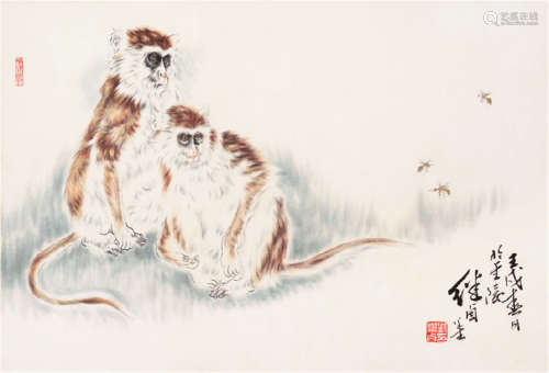 刘继卣(1918-1983) 双猴 设色 纸本镜片