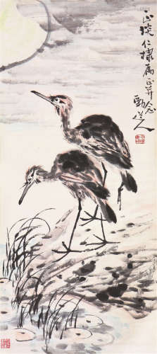李苦禅(1899-1983) 双鹭 设色 纸本镜片