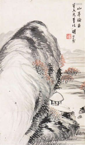 胡公寿(1823-1886) 山亭论古 设色 纸本立轴