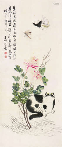 倪 田(1855-1919) 猫戏图 设色 纸本立轴