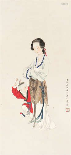 黄 均(1914-2011) 母子图 设色 纸本立轴