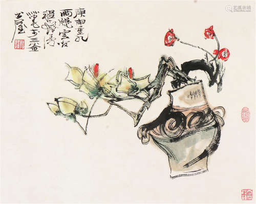 程十发(1921-2007) 瓶花 设色 纸本镜片
