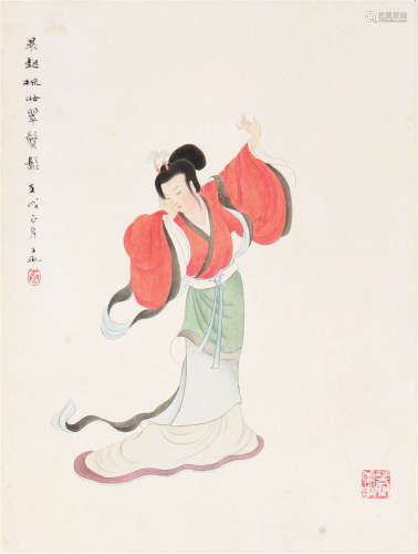 沈子丞(1904-1996) 梳妆图 设色 纸本立轴
