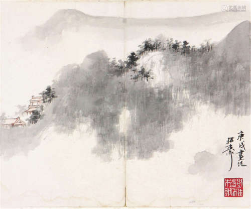 谢稚柳(1910-1997) 云山图 设色 纸本镜片