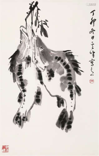 孙其峰(b.1920) 双鱼图 水墨 纸本立轴