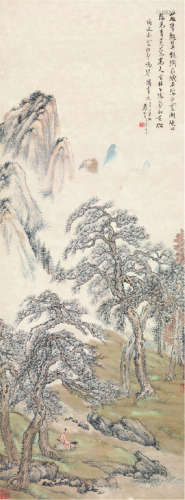 袁培基(1870-1943) 松壑鸣琴 设色 纸本立轴