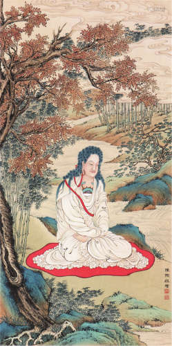 陈缘督(1902-1967) 松荫罗汉 设色 绢本立轴