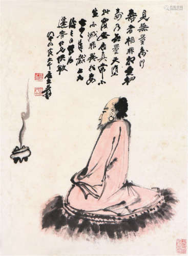 张大千(1899-1983) 无量寿佛图 设色 纸本软片