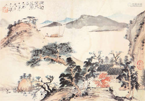 唐 云(1910-1993) 松居泊舟 设色 纸本镜片
