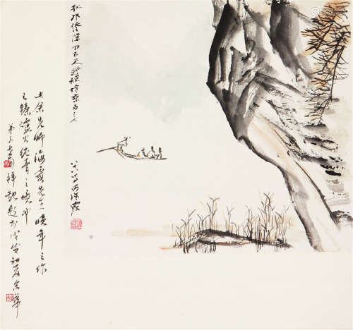 何海霞(1908-1998) 行舟图 设色 纸本镜片