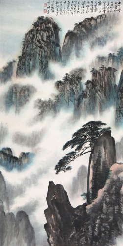 胡若思(1916-2004) 黄山松云 设色 纸本镜片
