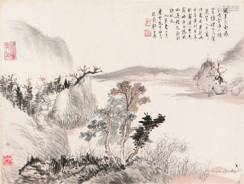 郑午昌(1894-1952) 风来水面绿生波 设色 纸本镜片