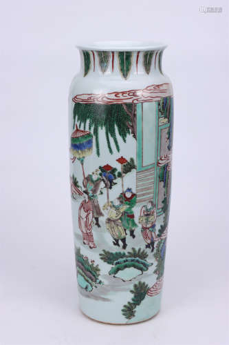A MUTICOLOURED TUBE BOTTLE PAINTED WITH  CHARACTERS