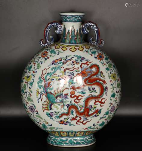 A Porcelain Doucai Dragon&Phoenix Moon Flask