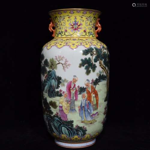 A Porcelain Famille Rose Story Pattern Ear Vase