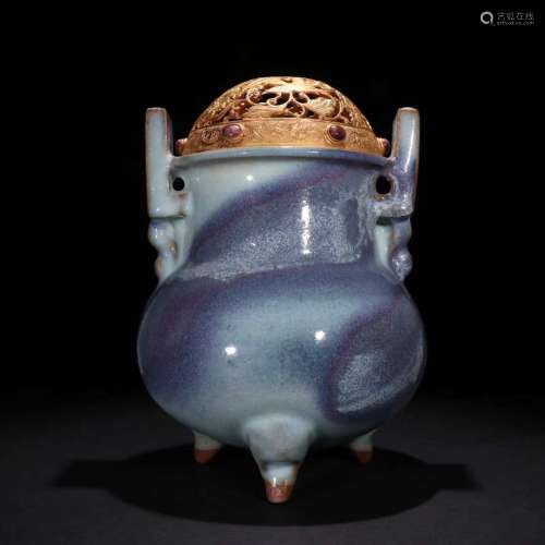A Porcelain Jun Kiln Transmutation Glaze Censer