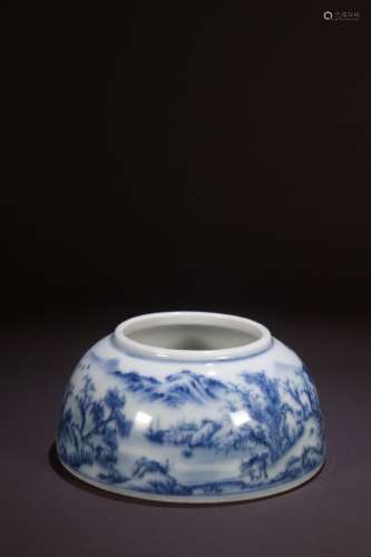 A Porcelain Blue&White Landscape Brush Washer