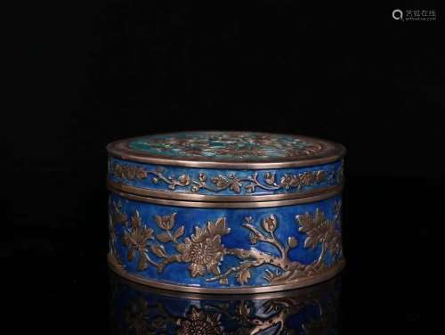 A Silver Enameling Blue Floral Box
