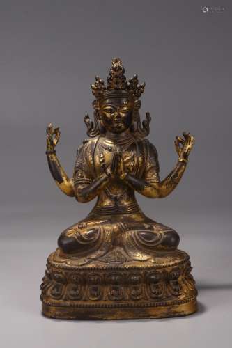 A Gilt Bronze Guanyin Buddha