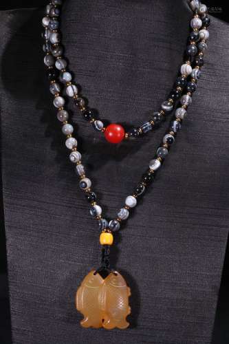 An Agate 108 Bead Rosary Necklace