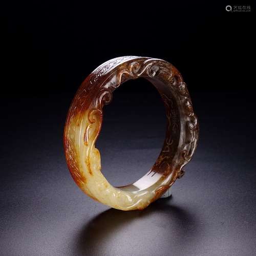 A Hetian Jade Dragon&Phoenix Bangle