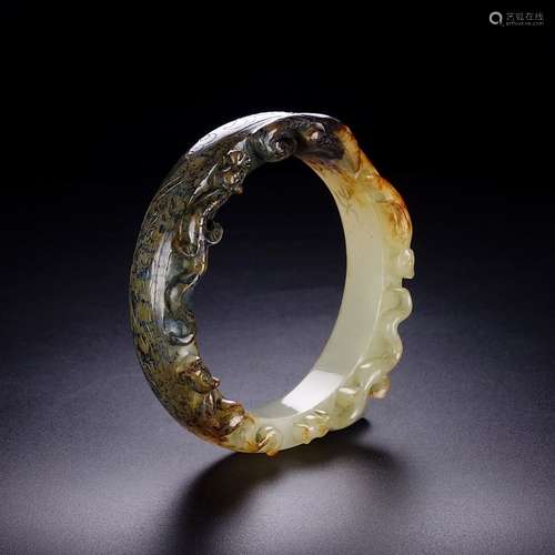 A Hetian Jade Dragon&Phoenix Bangle