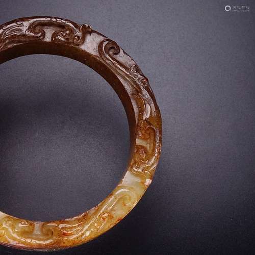 A Hetian Jade Dragon&Phoenix Bangle