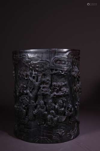 A Rosewood Story Carved Brush Pot
