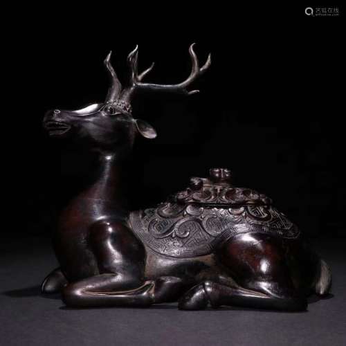 A Rosewood Incense Ornament With Deer Shaped