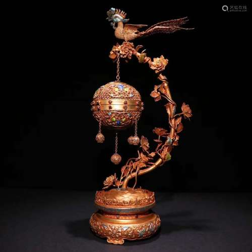 A Gilt Silver Phoenix&Peony Incense Ornament