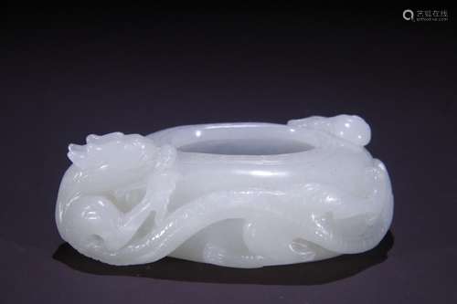 A Hetian Jade Dragon Carved Brush Washer