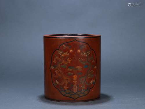 A Lacquerware Dragon Carved Brush Pot