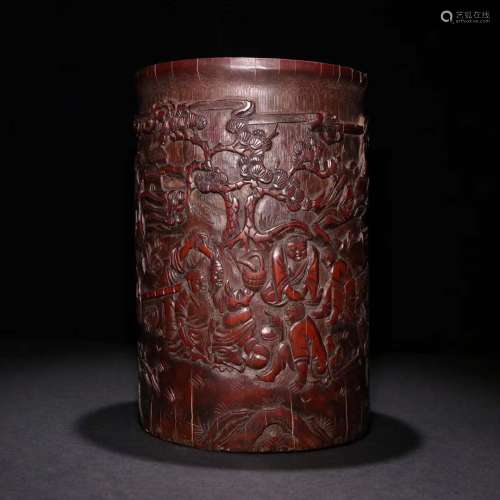 A Bamboo Story Carved Brush Pot