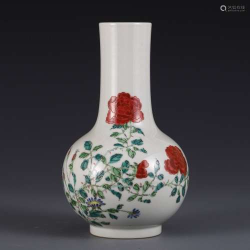 A Porcelain Wucai Floral Vase