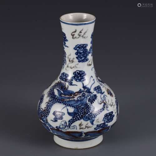 A Blue&White Underglaze Red Dragon Carved Vase