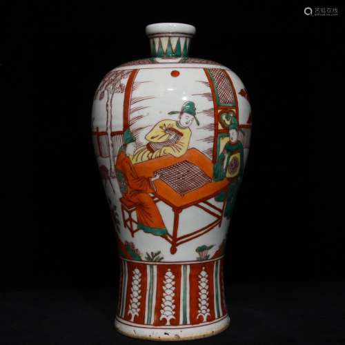A Porcelain Wucai Story Pattern Plum Vase