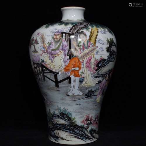 A Porcelain Famille Rose Story Pattern Plum Bottle