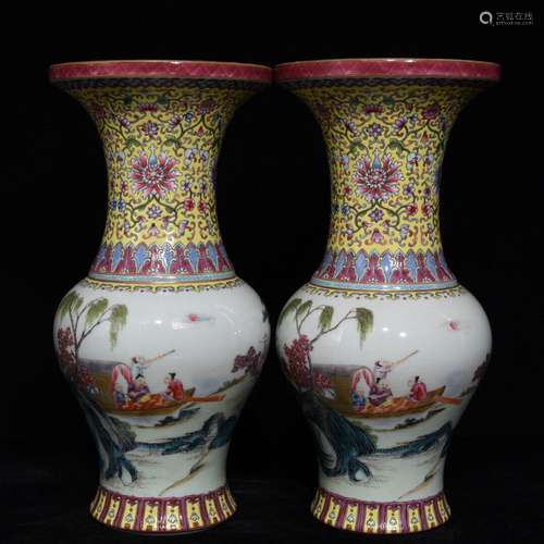 Pair Of Famille Rose Vases