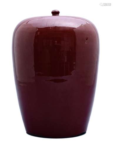 清乾隆·红釉冬瓜罐（配盖）
