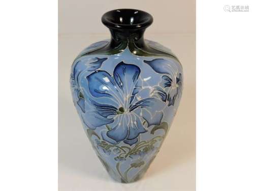 A Moorcroft blue geranium vase 6.25in tall with bo